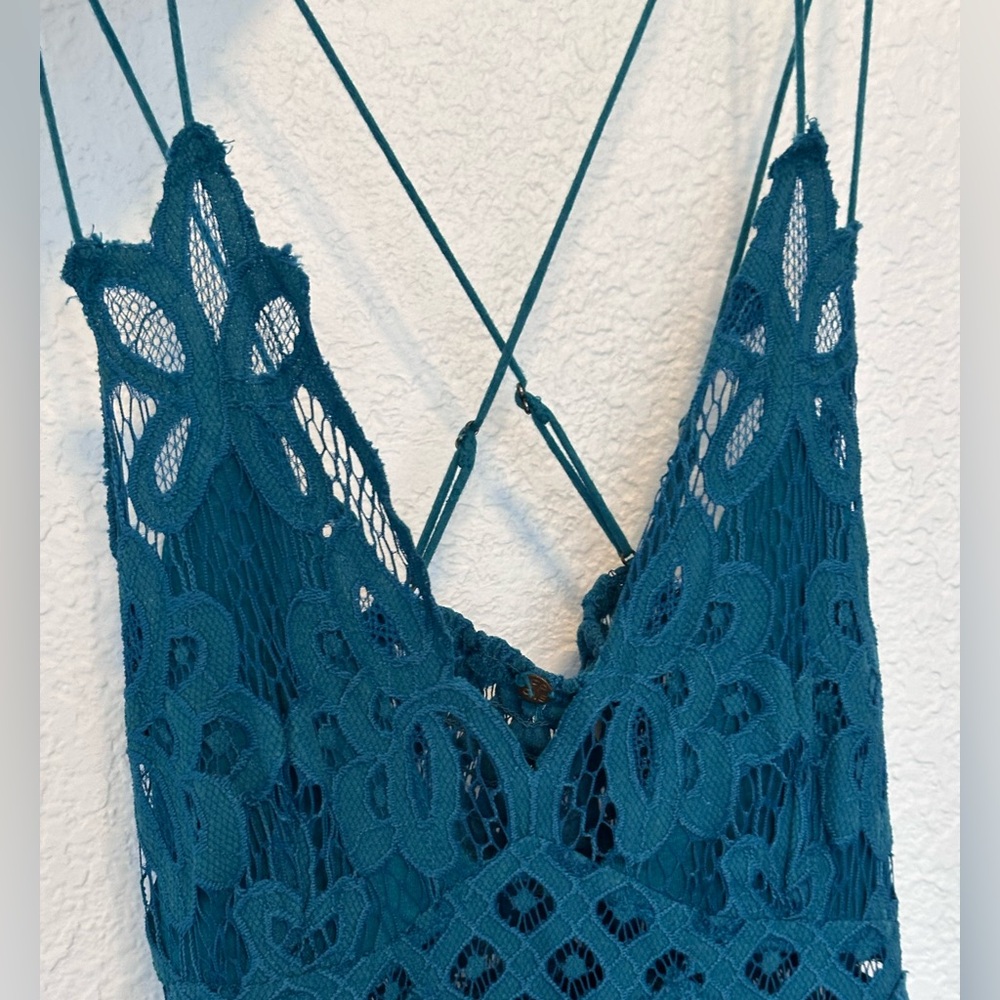 Free People Adella Teal Crochet Boho Ruffle dress - Picture 2 of 7
